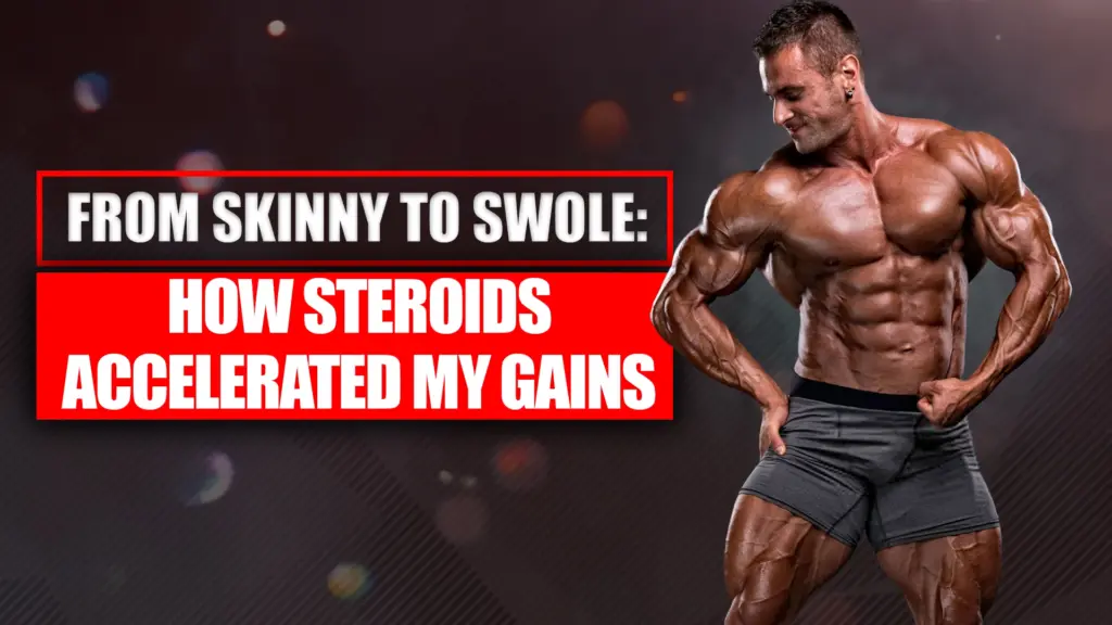 A bodybuilder showing results from a steroids muscle transformation story after completing his first cycle.